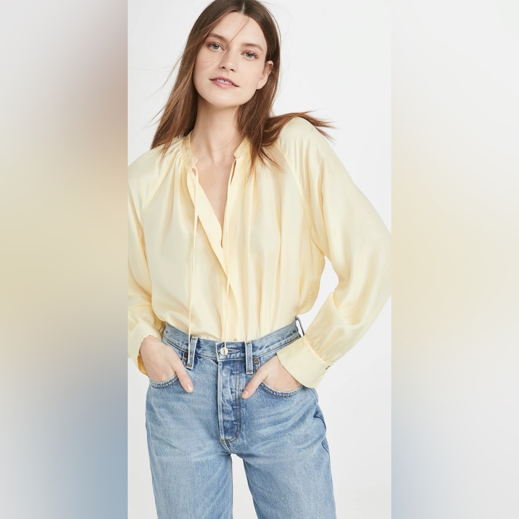 Nwt Vince Long-Sleeve Silk Poet Blouse With Ties In Yellow